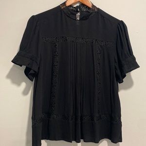 EXPRESS Black Shirt Sleeve Mock Neck Peasant Top